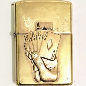 Vintage Rare! ZIPPO Full House Lighter Solid Brass Made In USA